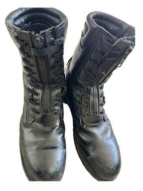 Firefighter Mens Boots, Full Leather, Vibram Sole, Zip and Lace Front, Sz 9